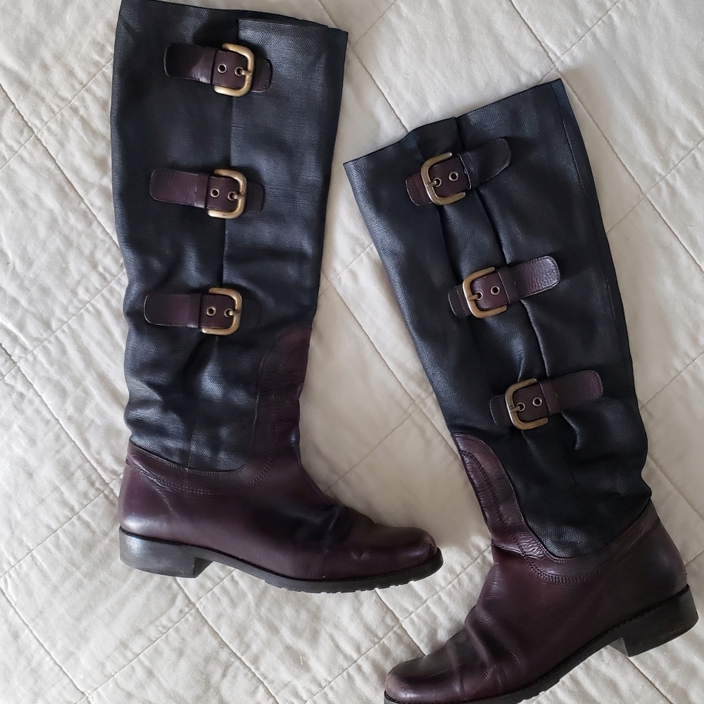 Stuart Weiztman Ludlow Leather Canvas Buckled Riding Boots Made In Spain 6.5